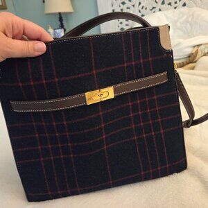 Tory Burch Lee Radziwill Double Envelope bag, navy and red tweed